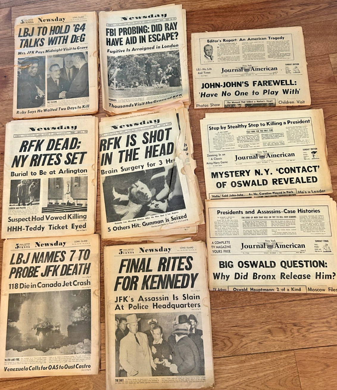 Lot 9 New York „Newsday“ 1960s Newspapers~ Kennedy, Johnson, Oswald, FBI…more