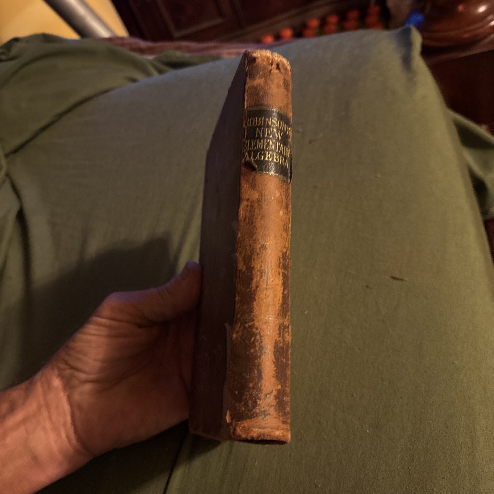 ANTIQUE 1859 LEATHER MATH BOOK: NEW ELEMENTARY ALGEBRA BY HORATIO N. ROBINSON