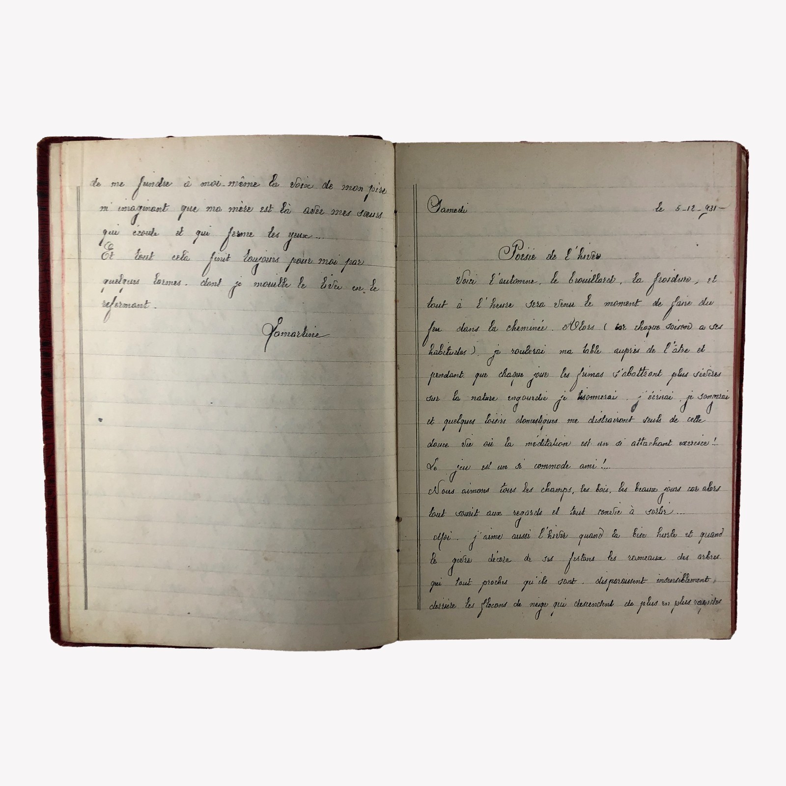 1931 French Literature Student Diary Manuscript Handwriting Book & Famous Poems
