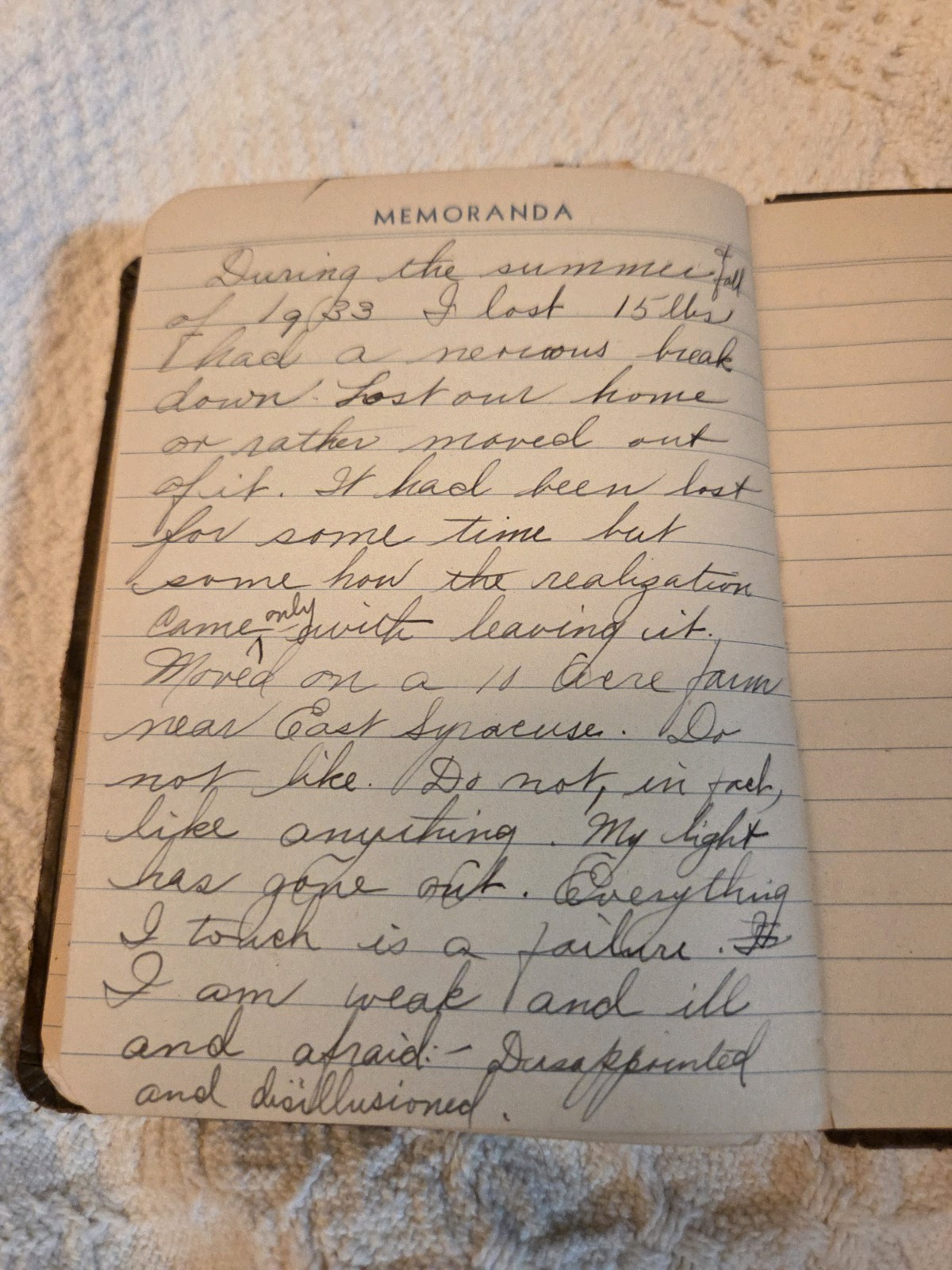 1933 Manuscript DIARY, Depression Era References New York State, U.S.
