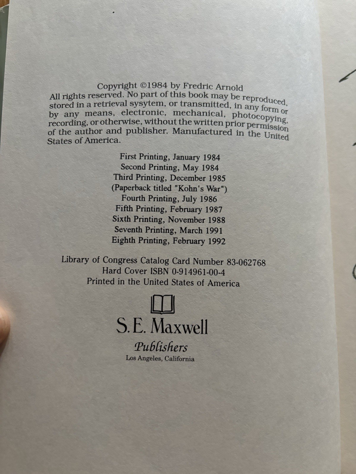 SIGNED Doorknob Five Two – Fredric Arnold First Edition 1984 WWII HC/DJ