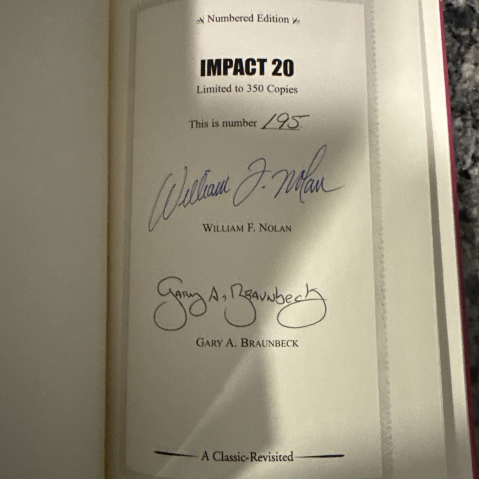 Impact 20 Signed HCDJ # 195/350 Sci-Fi William F. Nolan – 2002 Gauntlet Press