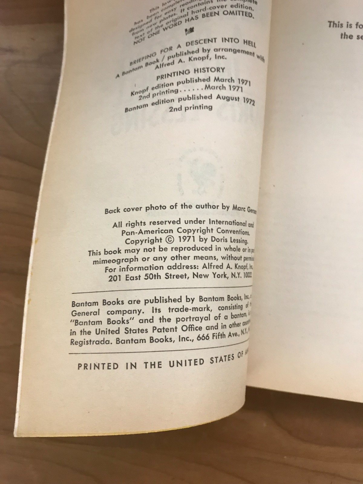 1972 Briefing for a Descent into Hell by Doris Lessing Paperback Book