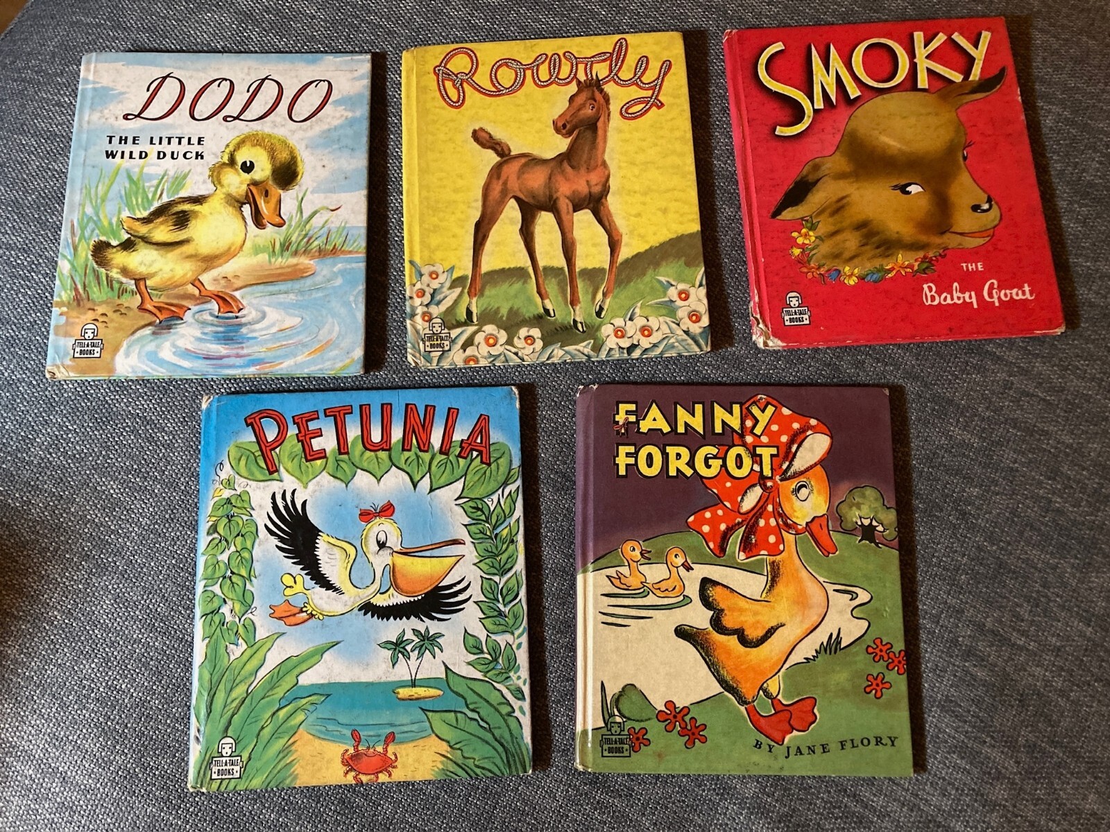 5 Vintage Whitman Tell-A-Tale Books From 1940s Fanny Forgot, Petunia, Etc.