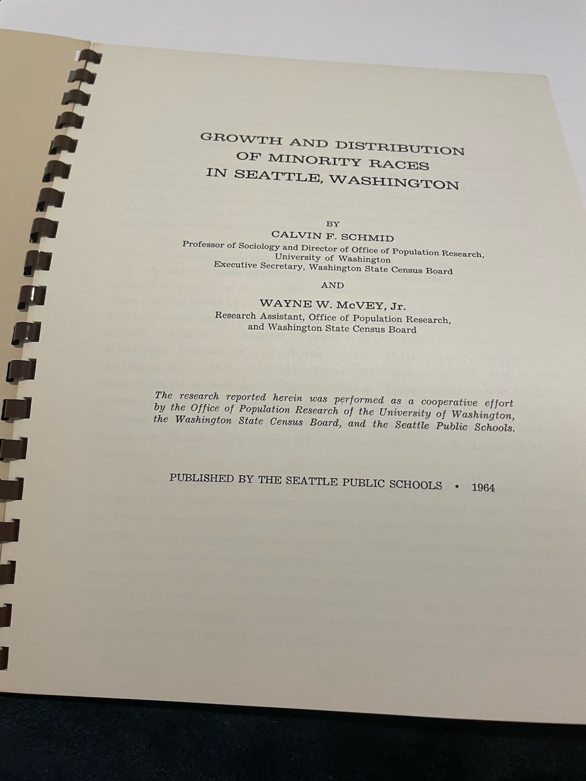 1964 Growth and Distribution of Minority Races in Seattle Washington