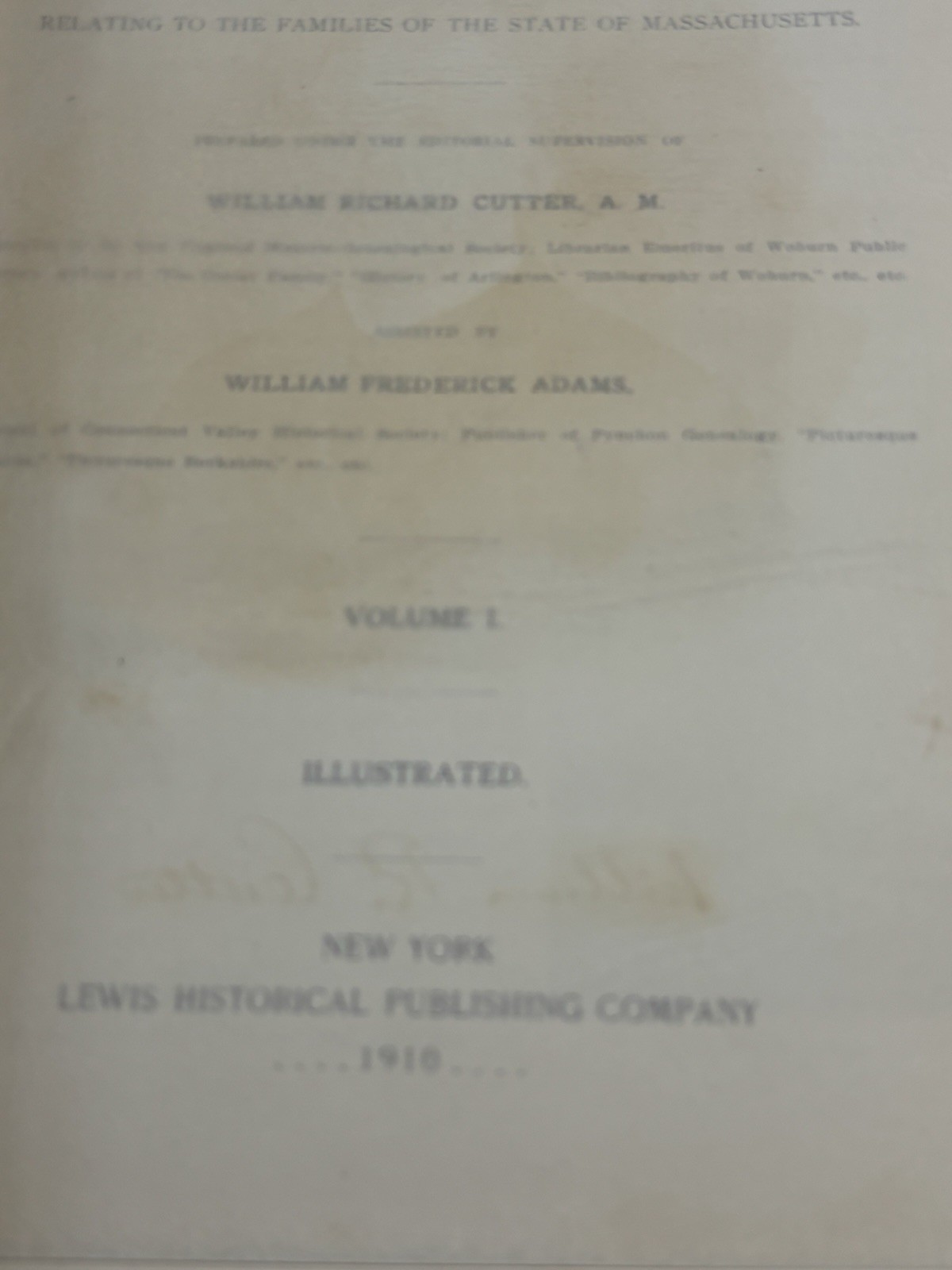 Genealogical Personal Memoirs Families Boston Massachusetts 1910 Vol 1 Book HC