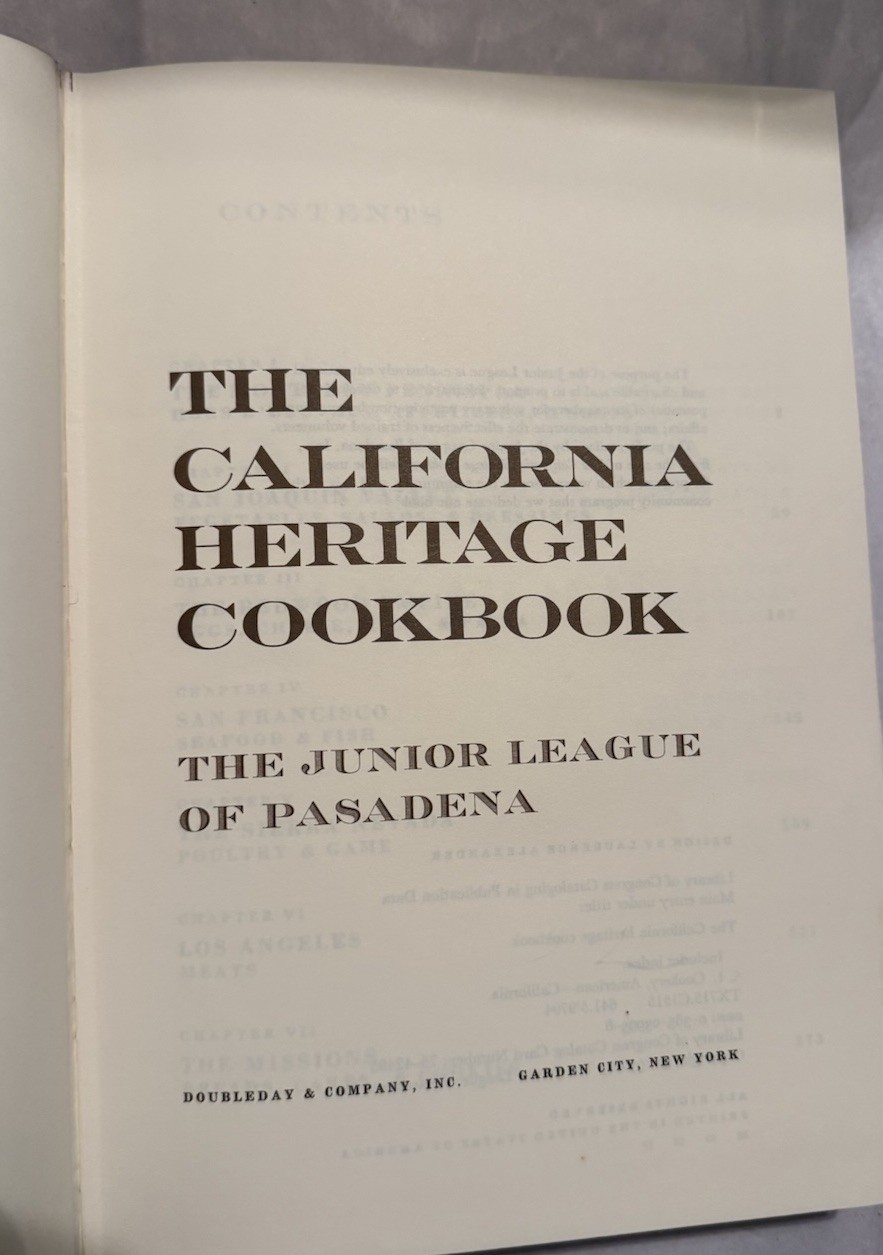 The California Heritage Cookbook Junior League Pasadena 1976 HC Doubleday Recipe