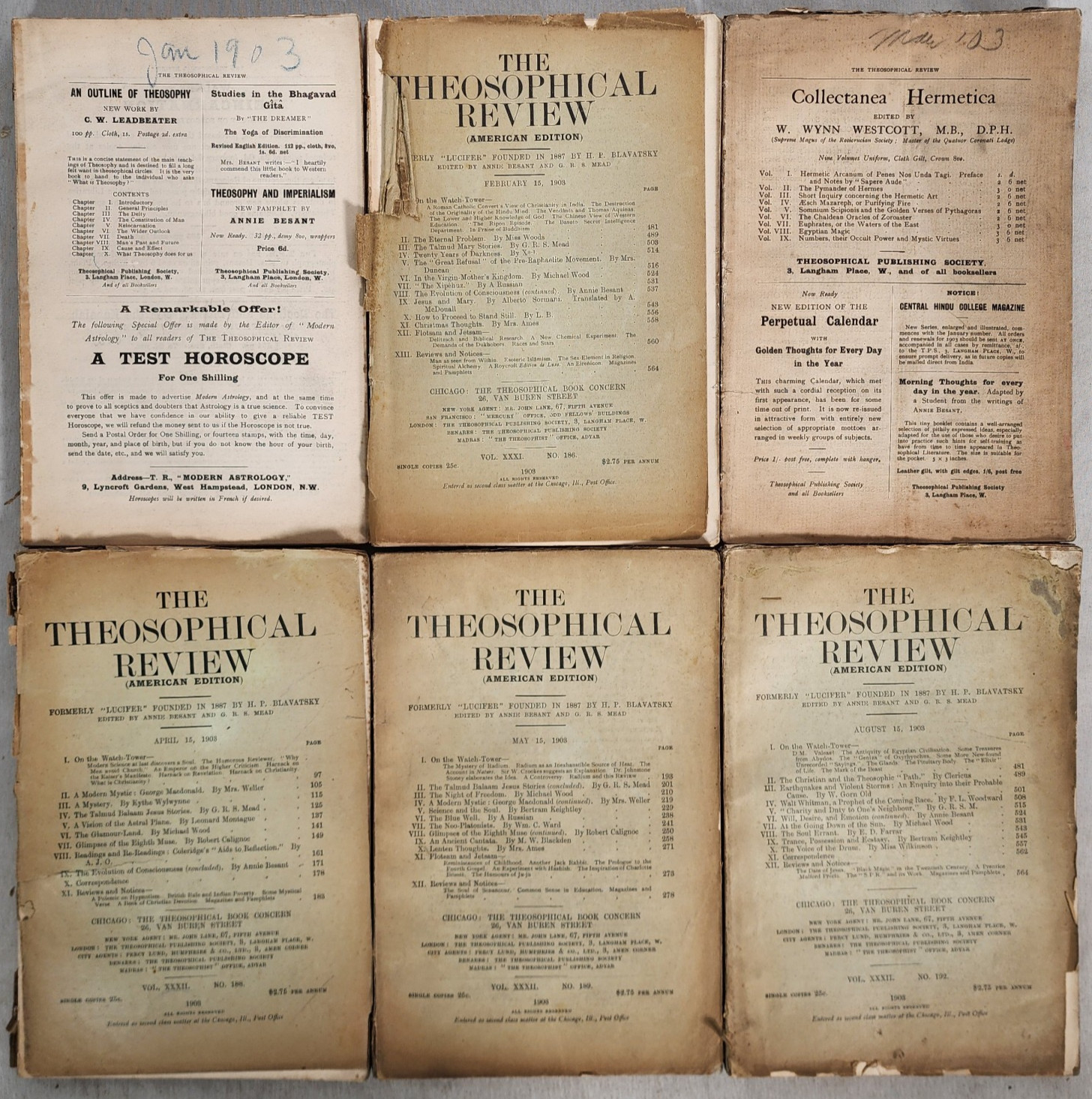 Theosophical Review Magazine 1903 H.P. Blavatsky Lot of 6 – Theosophy