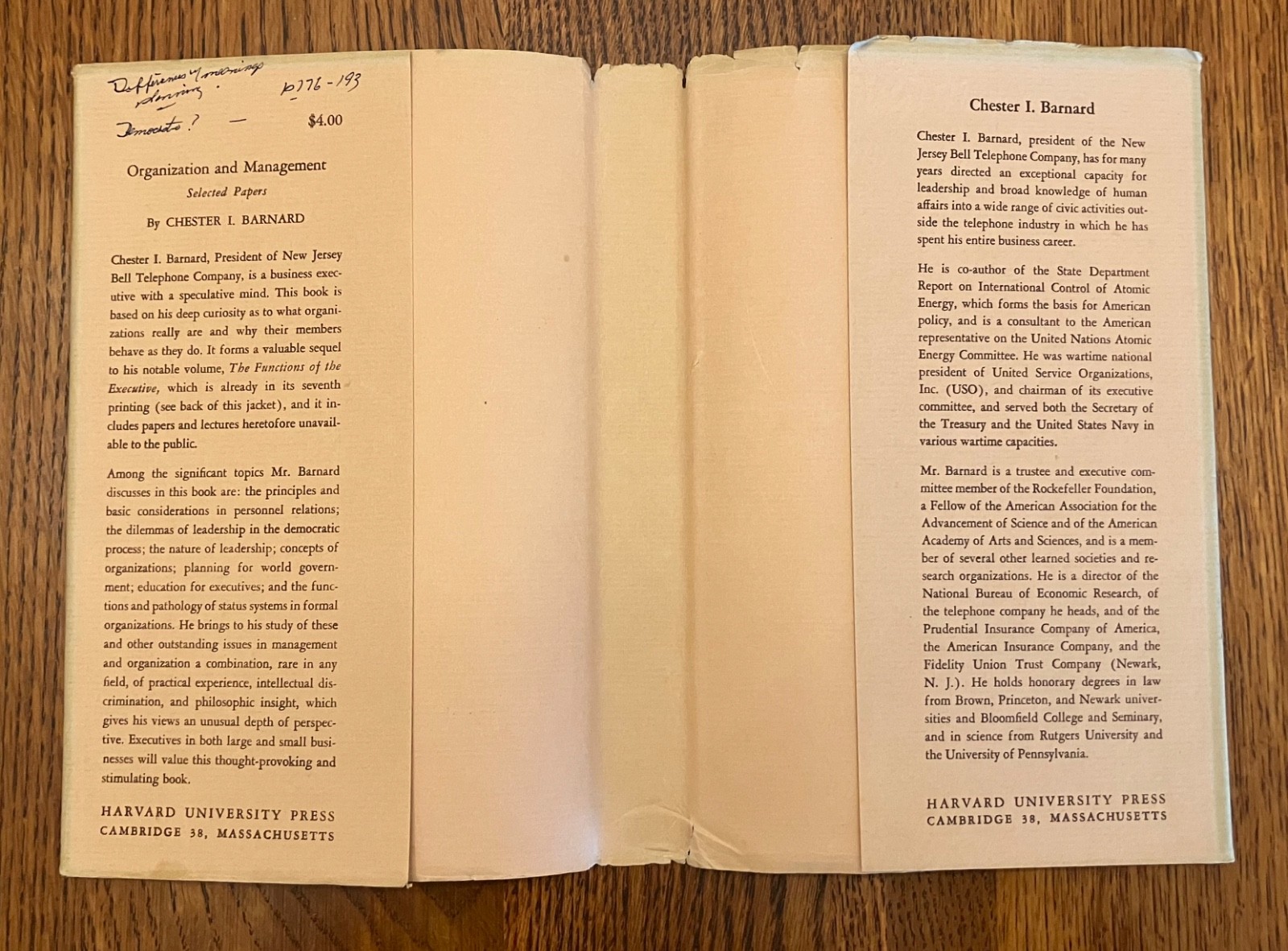 Organization & Management Barnard Pioneering Executive Leadership Papers 1948 DJ