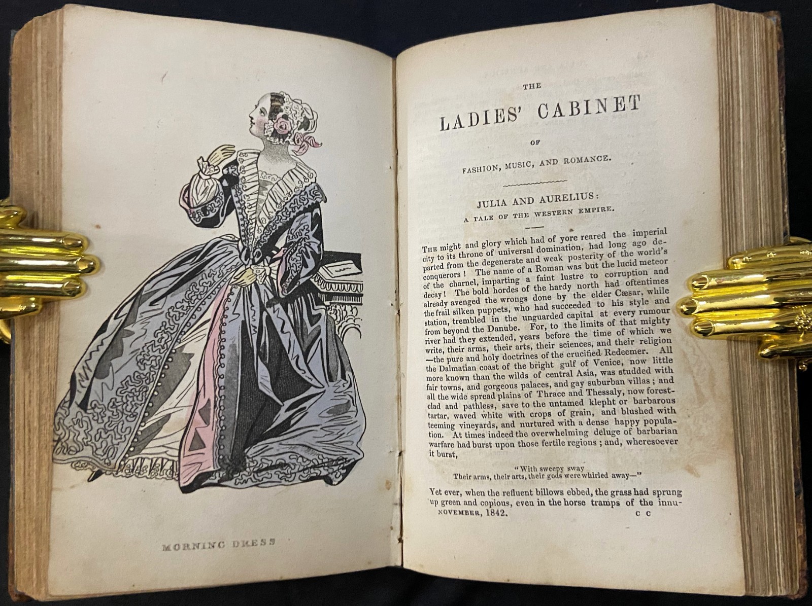 1843 THE LADIES CABINET OF FASHION Antique Victorian Book HAND COLORED PLATES