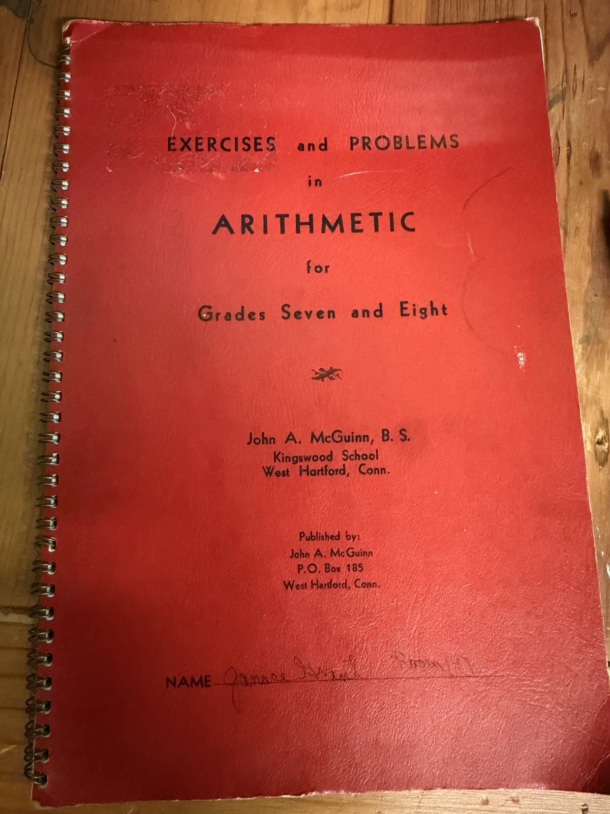 1955 Arithmetic Workbook John A McGuinn Grades 7 8 Vintage Math Book Spiral