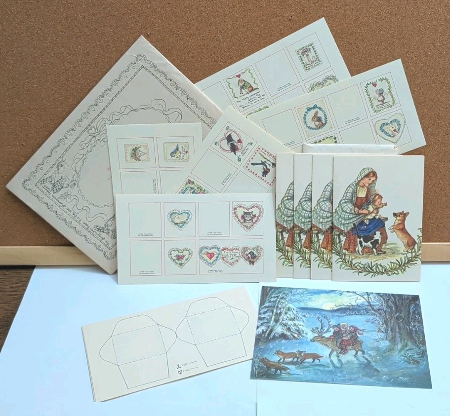 Vintage Lot Of TASHA TUDOR Mini Cards & Christmas Card Ephemera Jenny Wren Press