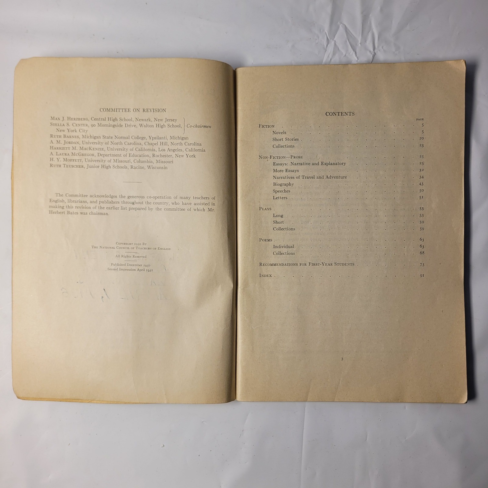 National Council of Teachers of English Books for Home Reading High School 1930