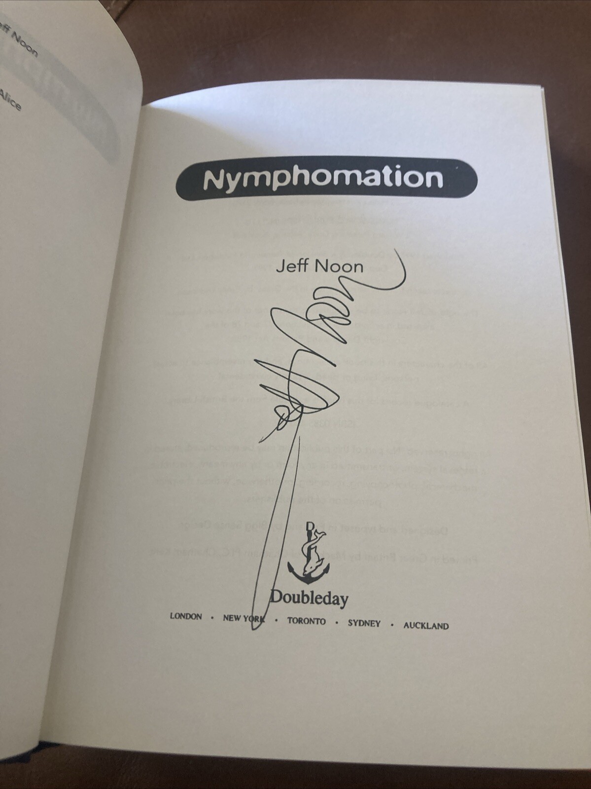@30- SIGNED: Nymphomation by Jeff Noon (HC DJ , 1997) 1st Edition/1st Print