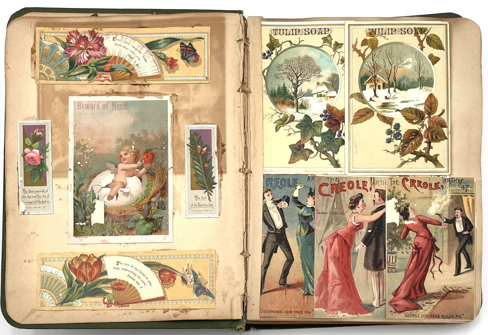 Handmade Scrapbook Featuring Chromolithograph Trade Cards Circa 1890