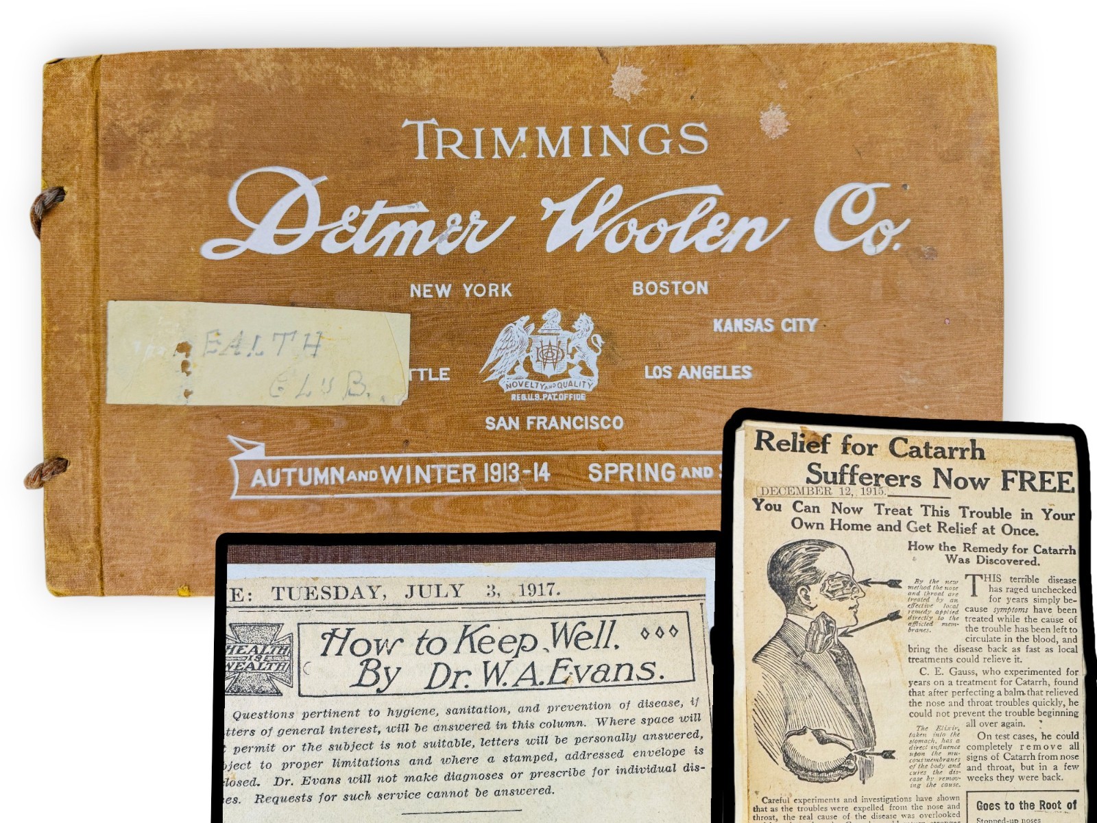 1910s Home Health Club & Medical Newspaper Articles Scrapbook