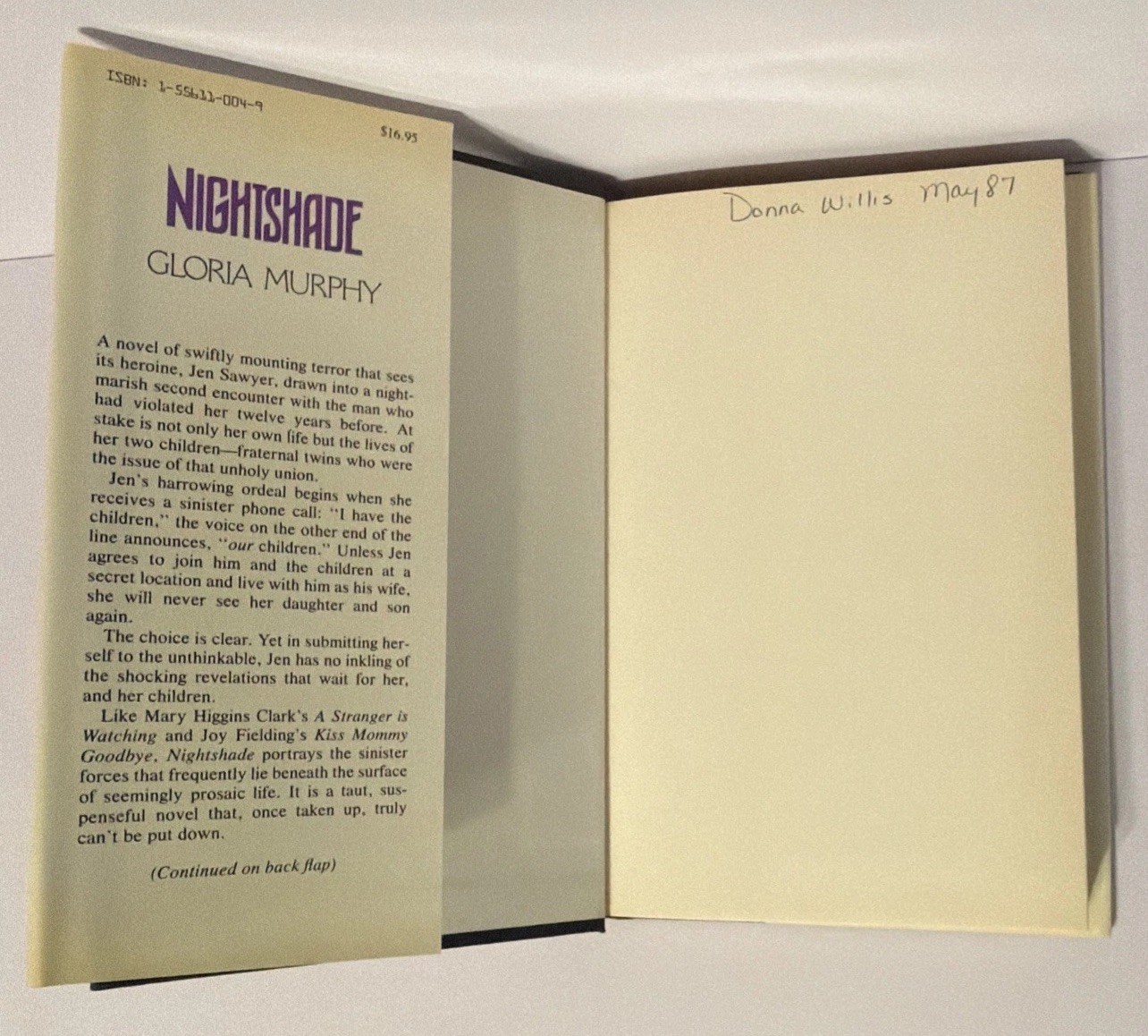 Gloria Murphy / Nightshade 1st Edition 1986 HC DJ