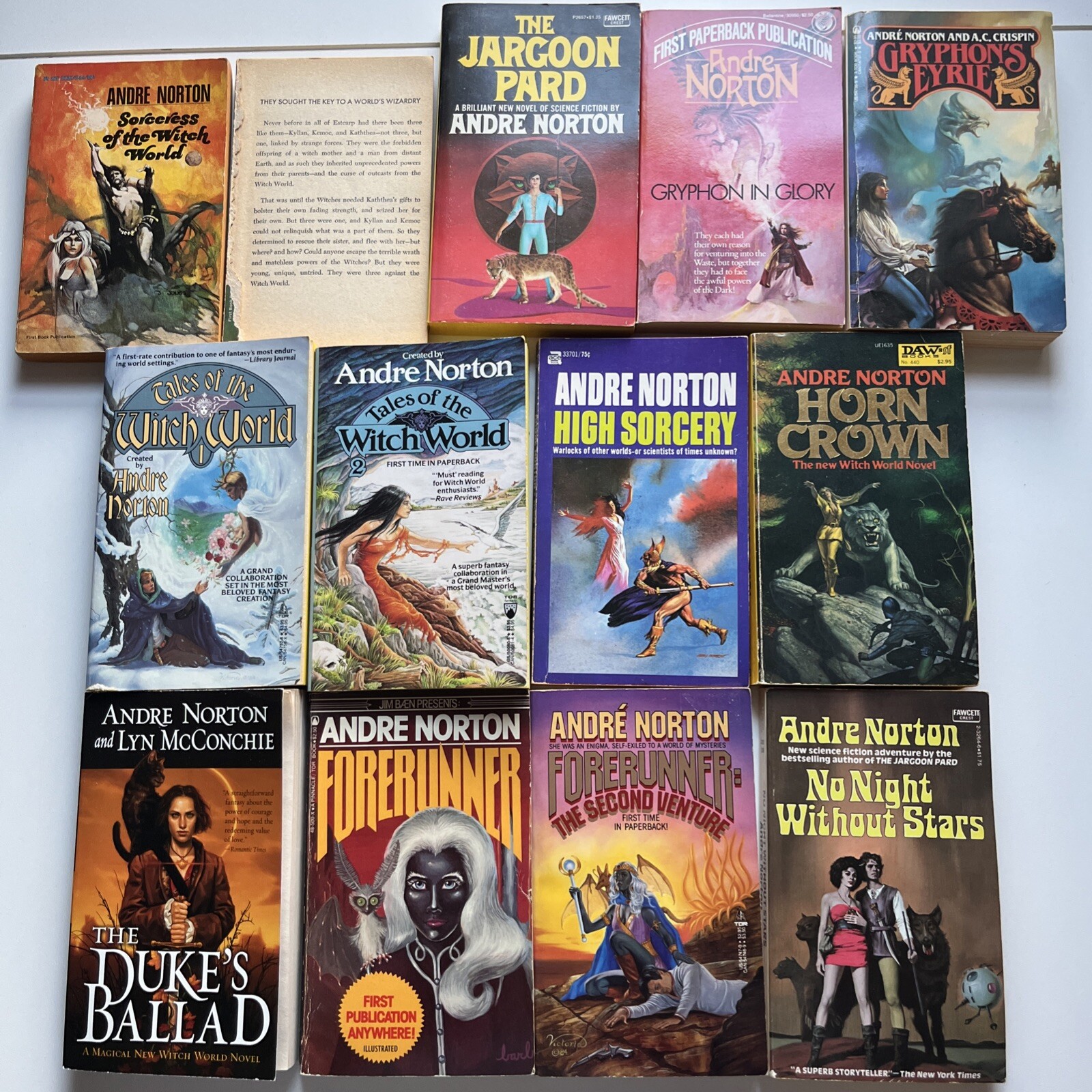 ANDRE NORTON Lot 13 Vintage Sci-fi Fantasy PB Books Daw Ace Tor Witch Forerunner