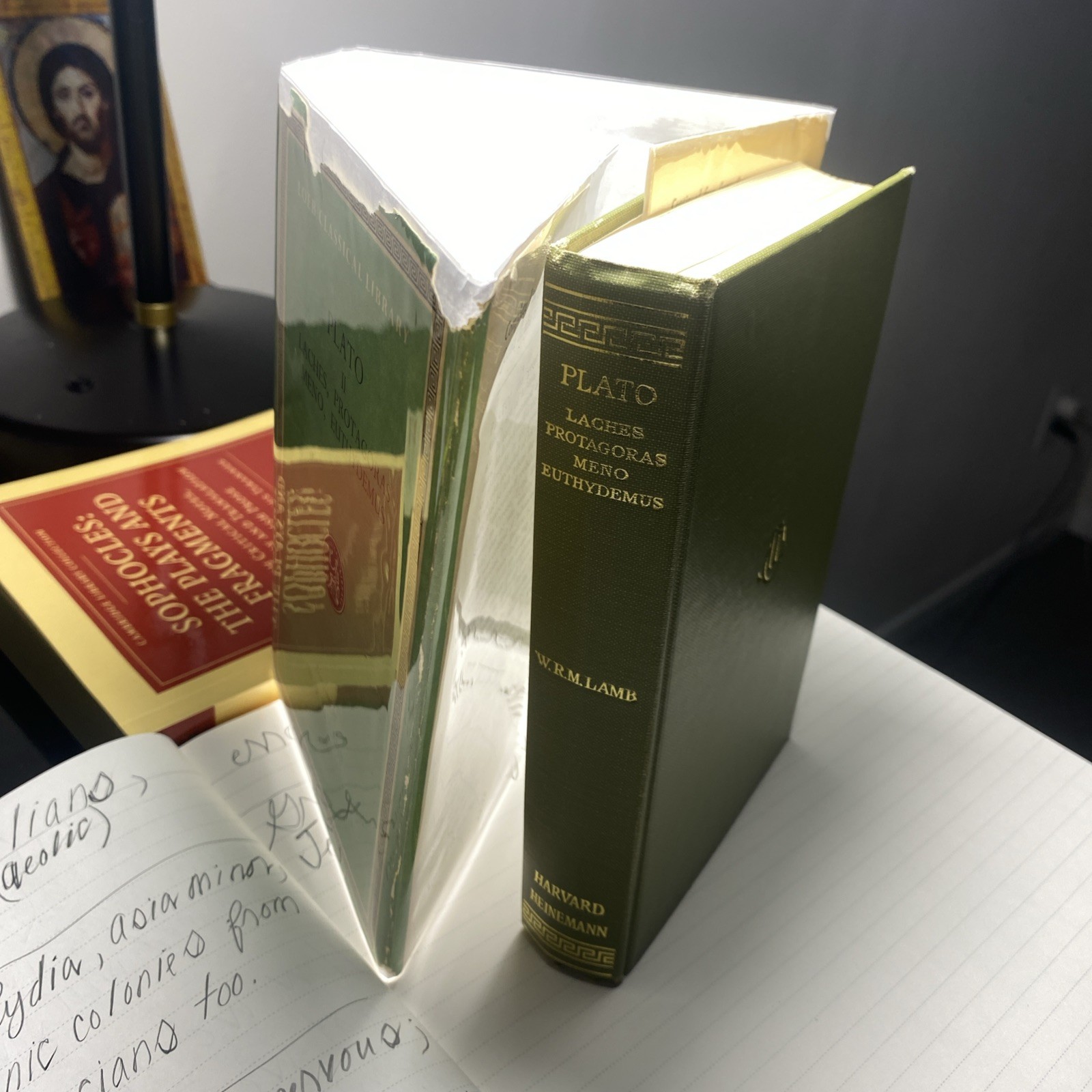 Loeb Classical Library, 10 copies: Plato, Aeschylus, Aristotle, and Demosthenes