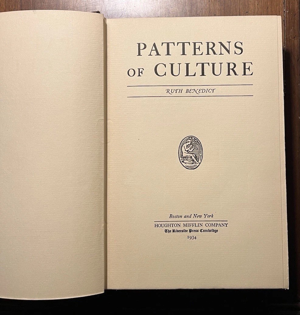 Ruth Benedict – PATTERNS OF CULTURE – 1934 First Edition / First Printing