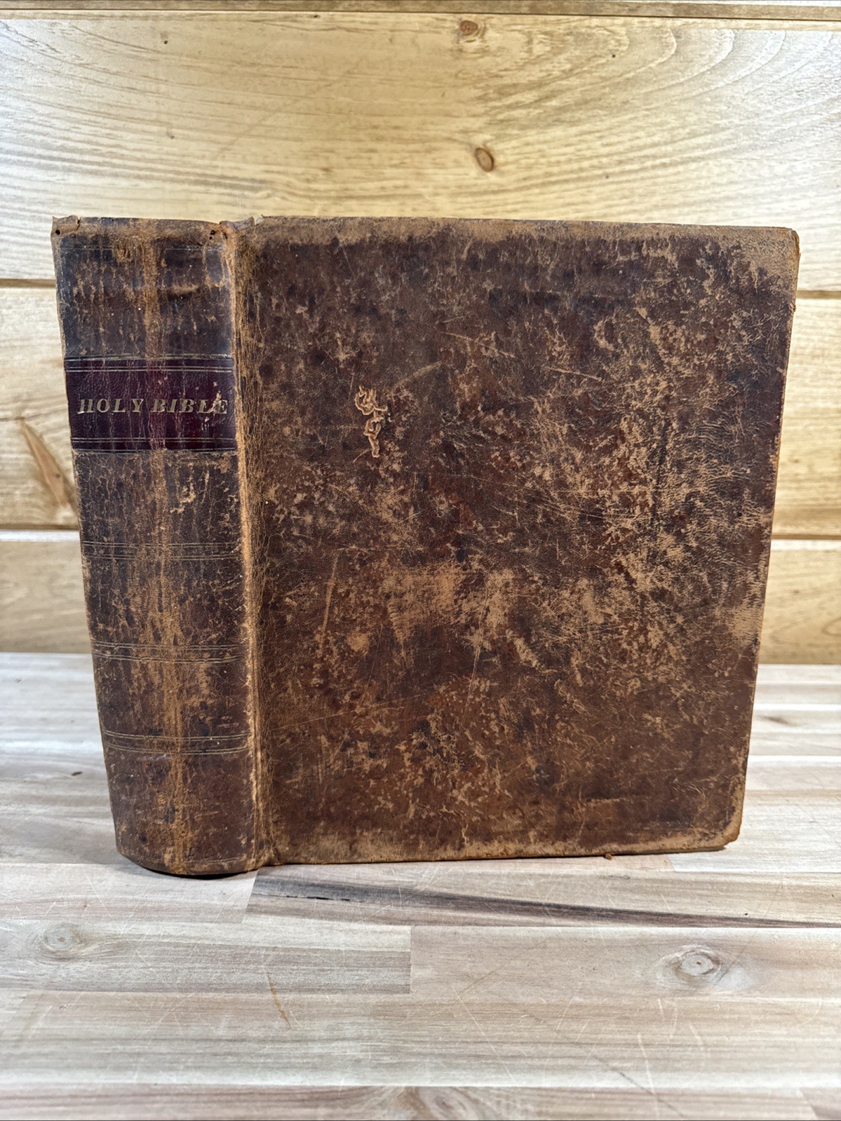 1824 HOLY BIBLE early american COLLINS STEREOTYPE rare ANTIQUE old LEATHER