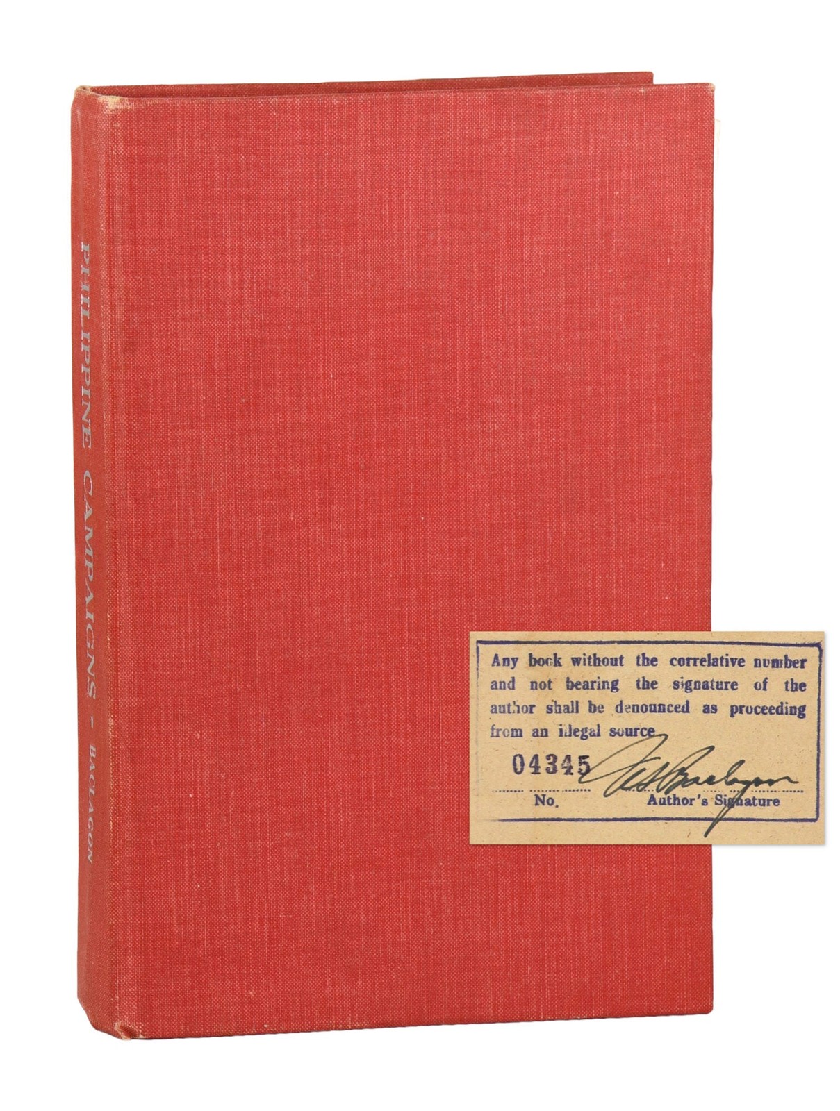 Uldarico Baclagon / Philippine Campaigns / Signed Limited First Edition / 1952