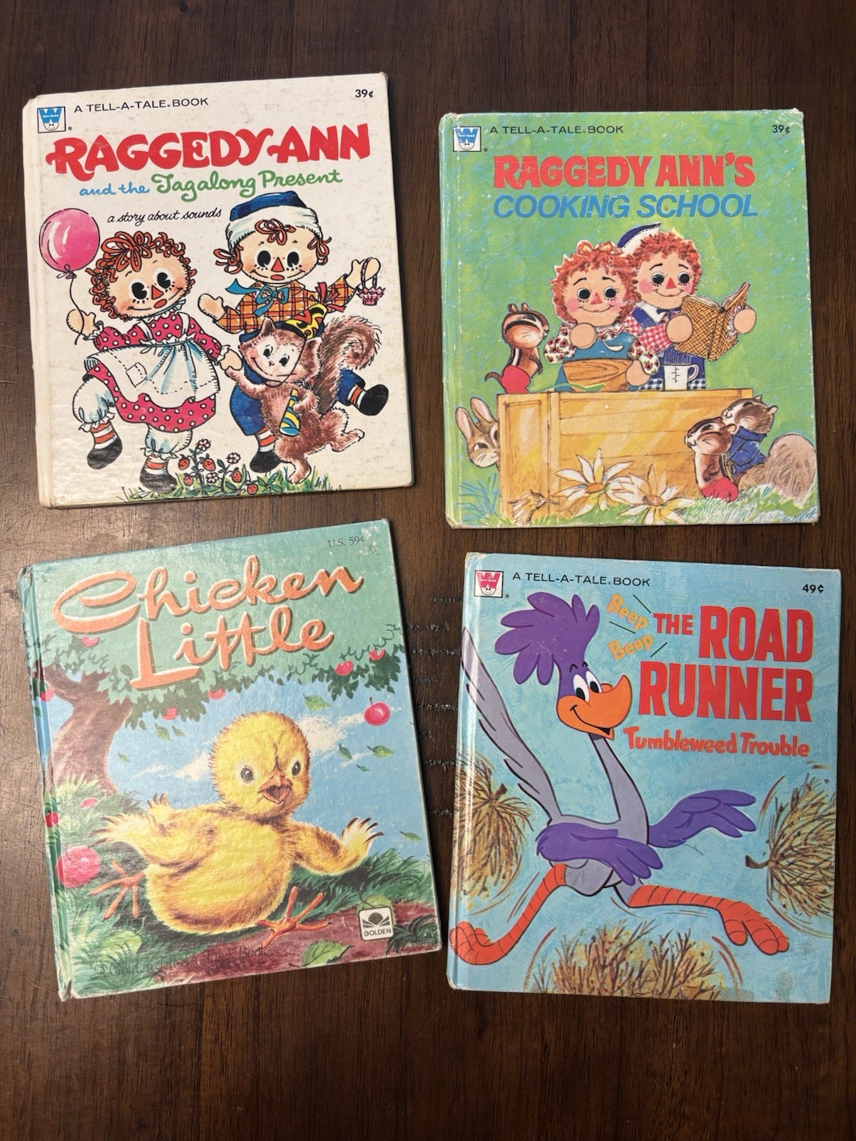 Lot Of 4 Vintage Tell-a-Tale Books, Chicken Little, Road Runner & 2 Raggedy Ann