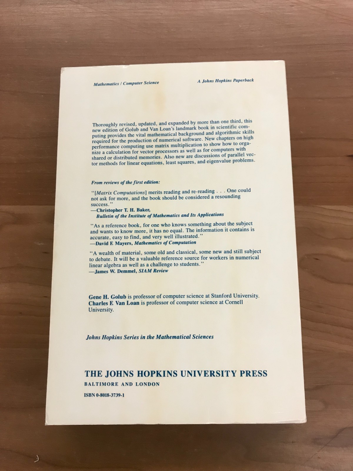 1989 Matrix Computations 2nd Edition by Golub & Van Loan Paperback Book