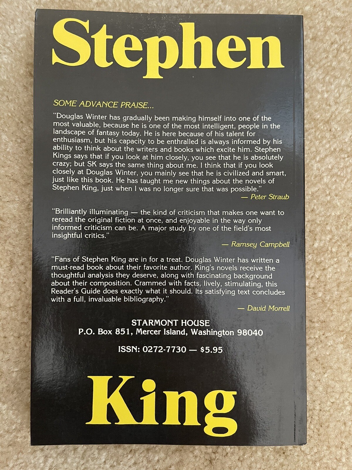 Starmont Reader’s Guide 16 Stephen King 1982 Douglas Winter Signed