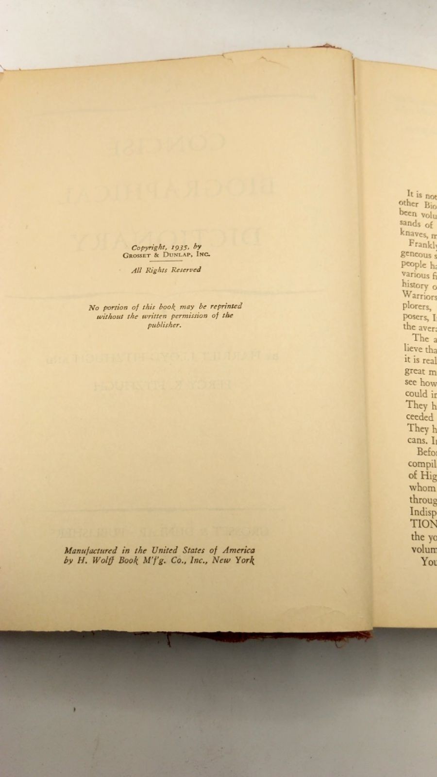 Concise Biographical Dictionary Fitzhugh Hardcover 1935