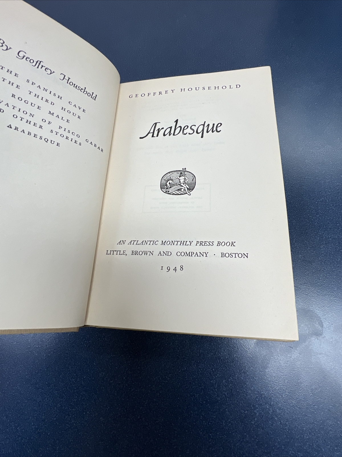 ARABESQUE By Geoffrey HOUSEHOLD 1948 HARDCOVER Vintage Beige Book