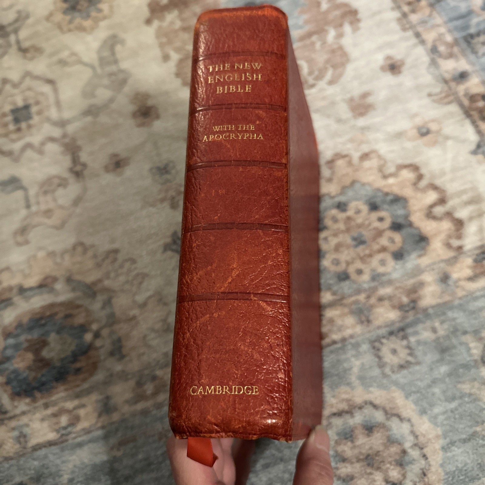 Rare The New English Bible w/Apocrypha Water Buffalo Calfskin Leather 1971 Red