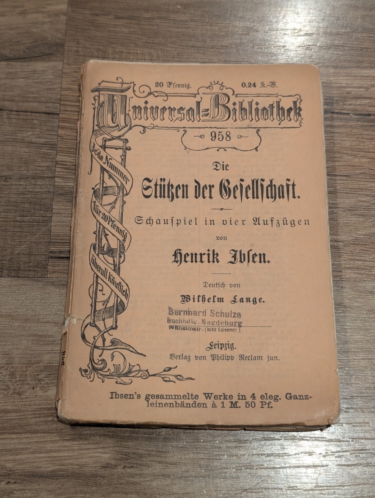 Antique Reclam German Book – Ibsen Die Stützen der Gesellschaft