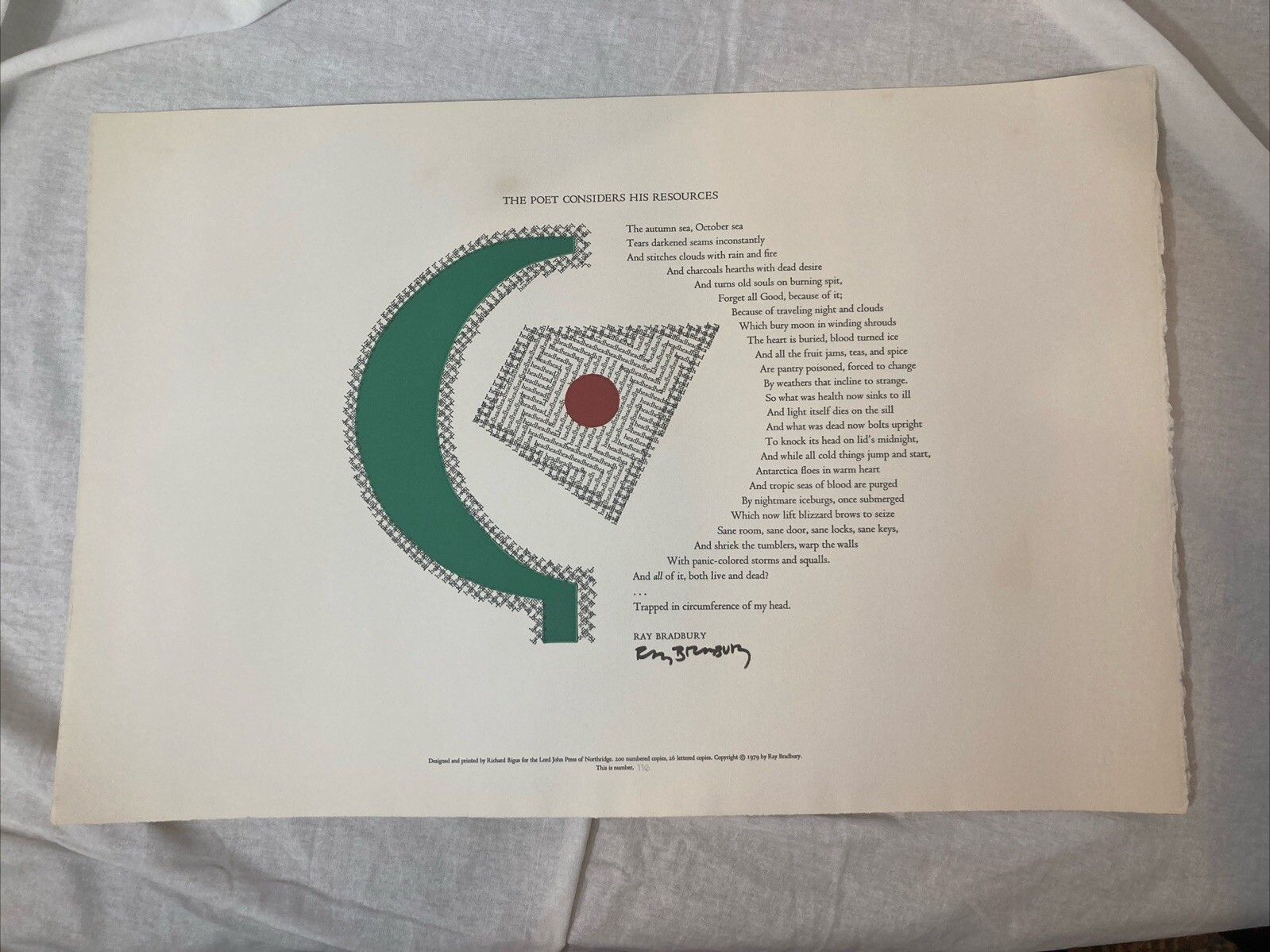 RAY BRADBURY Signed BROADSIDE Limited Edition LORD JOHN PRESS Numbered POET S/N
