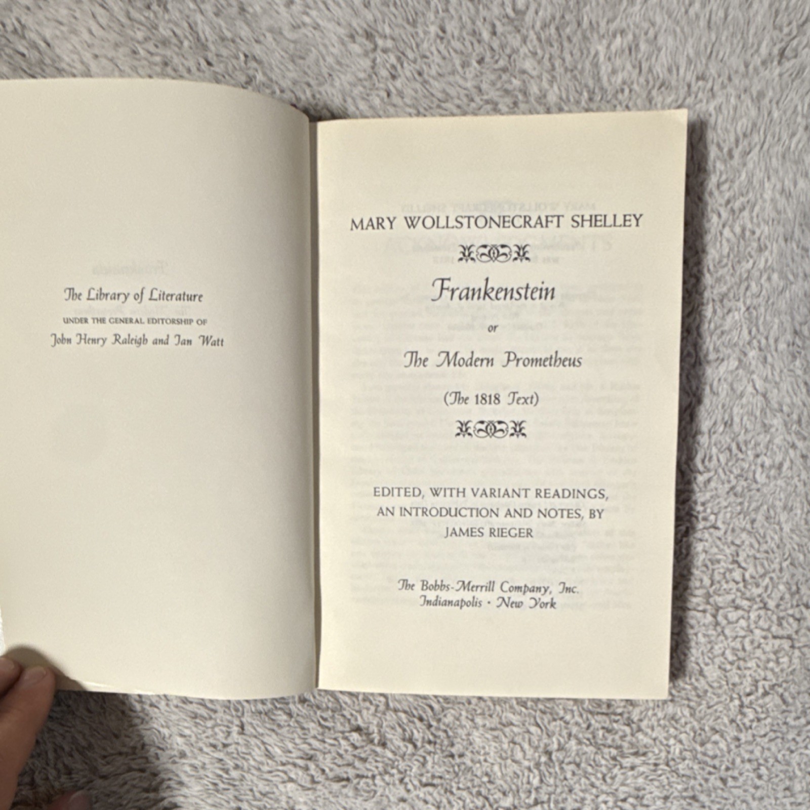 Mary Shelley Frankenstein 1818 Text Hardcover Bobbs-Merrill Edited 1975 Edition
