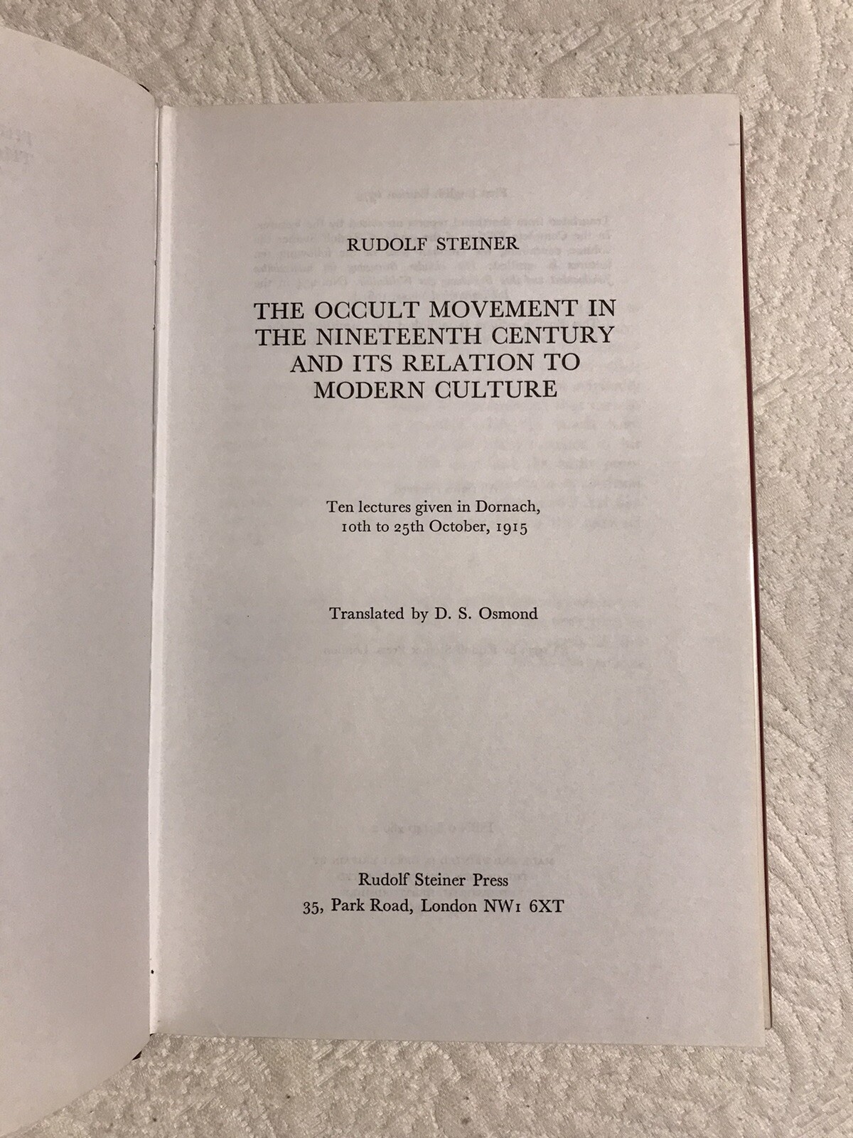 The Occult Movement in the Nineteenth Century Rudolf Steiner Hardcover 1973
