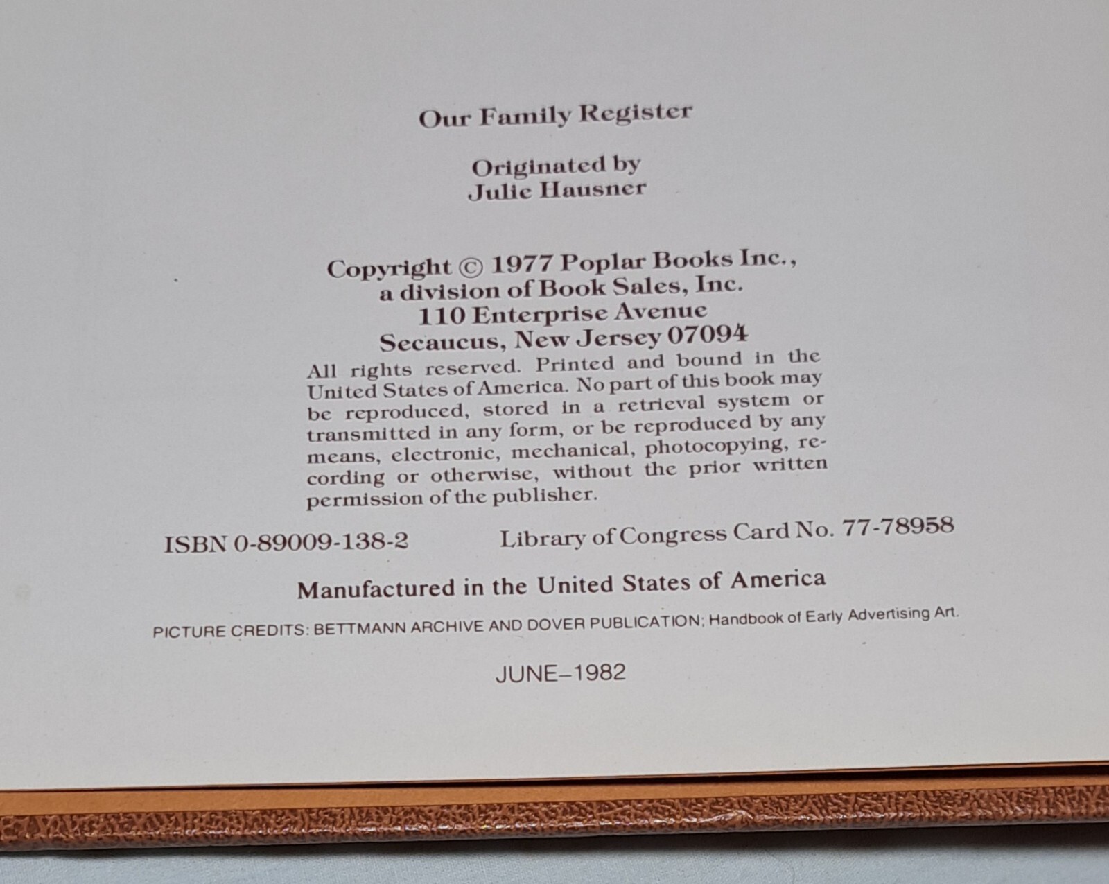 1977 Family Registry Hardcover Family Tree History Julie Hausner Book Vintage