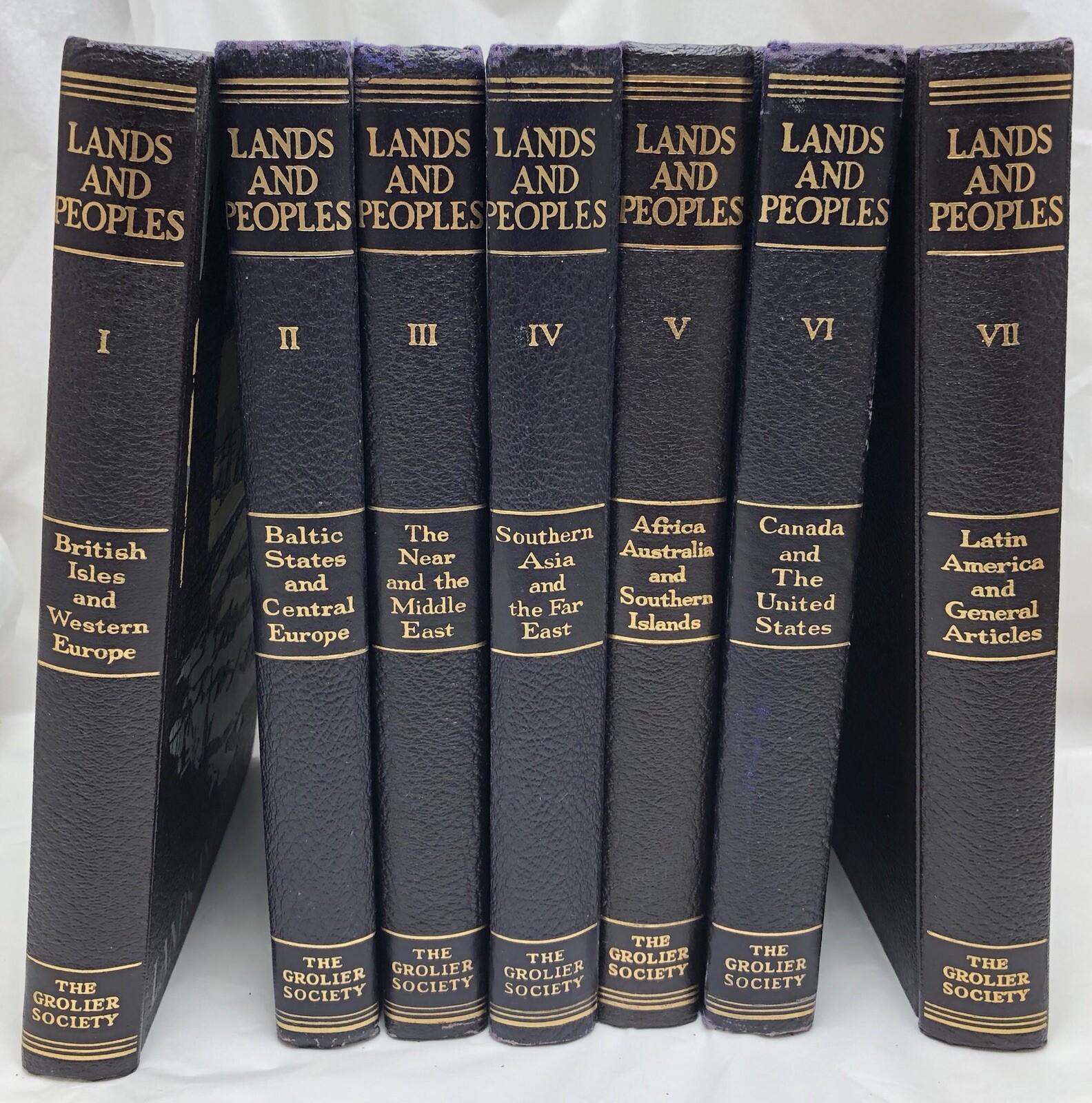 LANDS AND PEOPLES VOLUMES 1-7 GROLIER SOCIETY HARDCOVER BOOK SET 1951