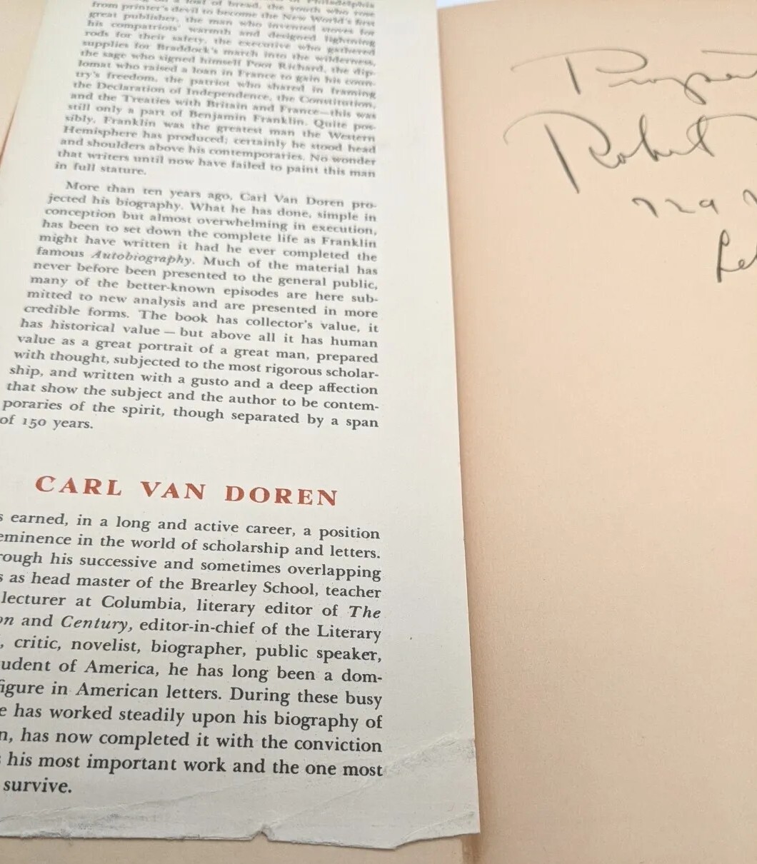Vintage 1938 Benjamin Franklin by Carl Van Doren Hardcover First Edition Book