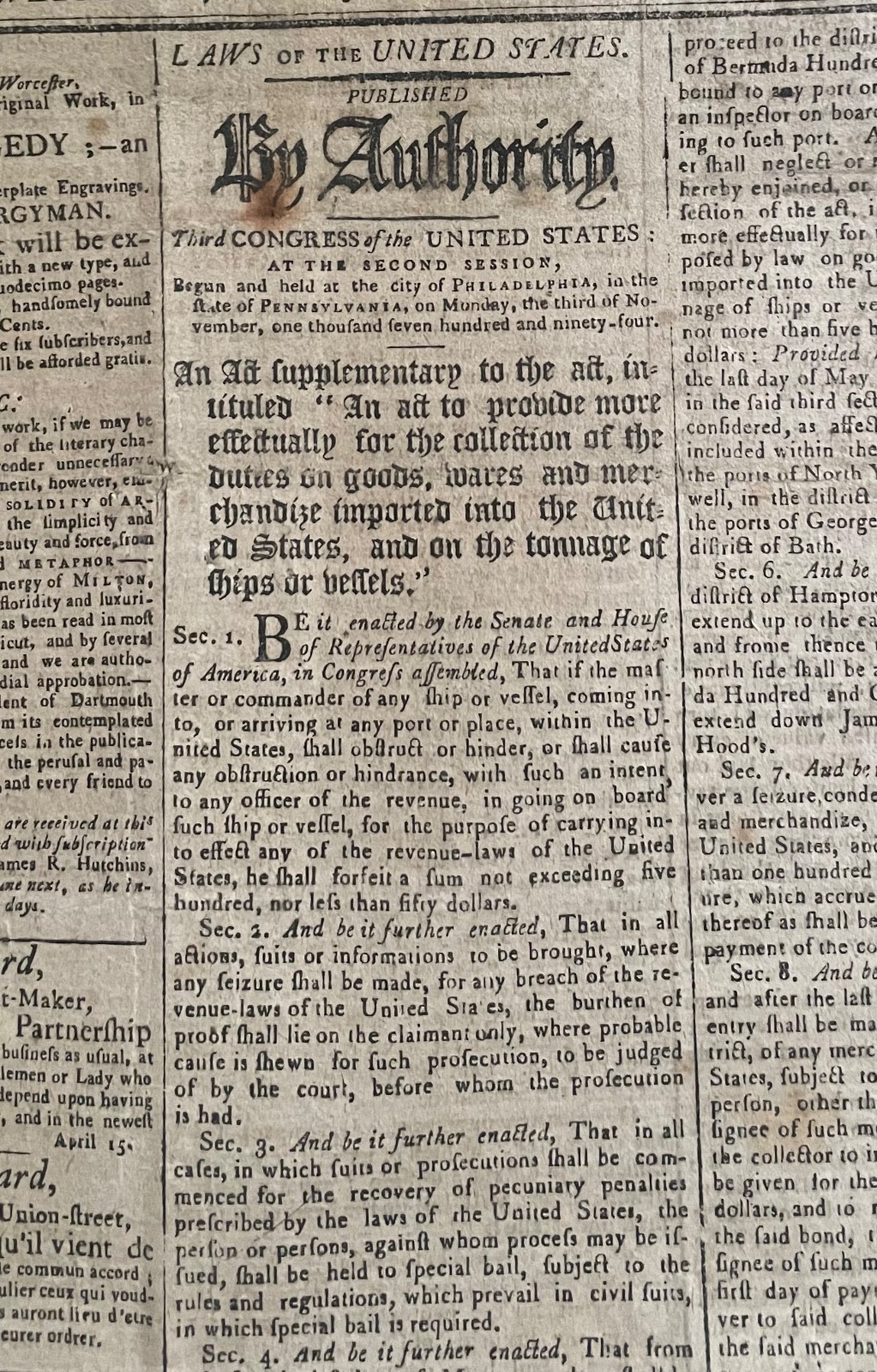 1795 COLUMBIAN CENTINEL ~ SLAVE TRADE REMAKING BOSTON JAY TREATY INDIAN TRIBES