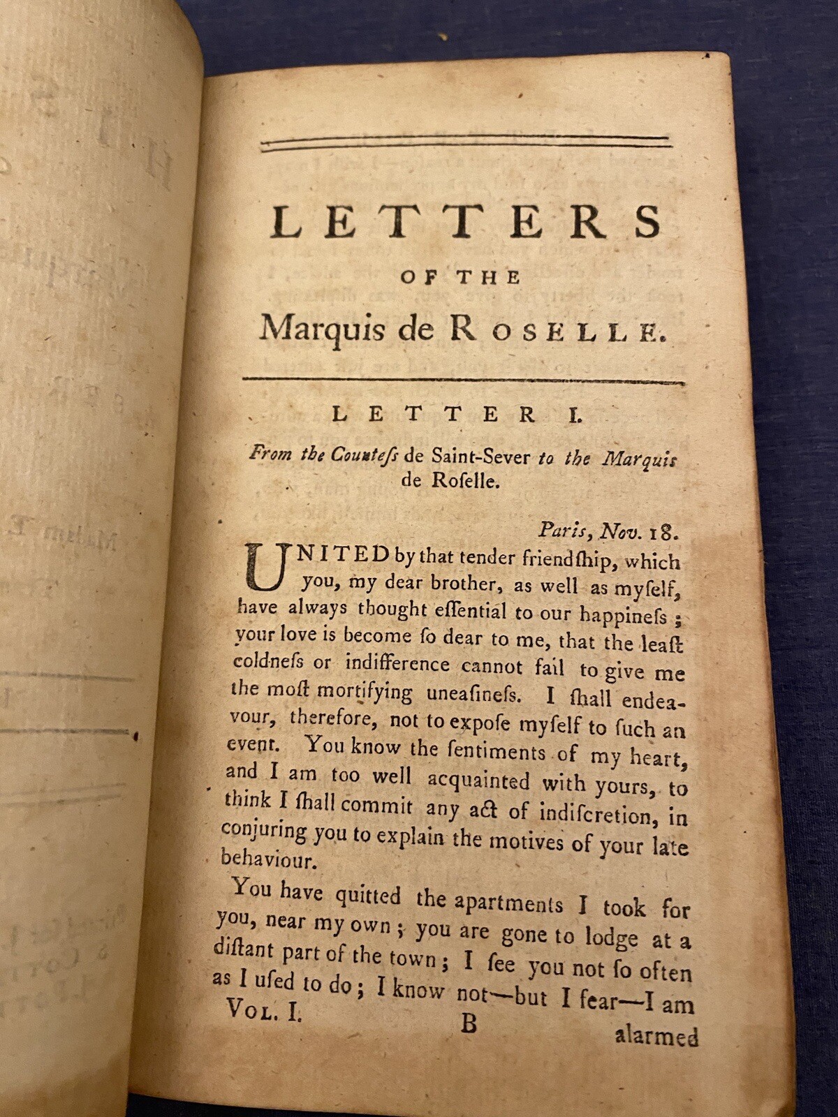 1765 The History of the Marquis de Roselle Madam Elie de Beaumont Vol 1 Leather