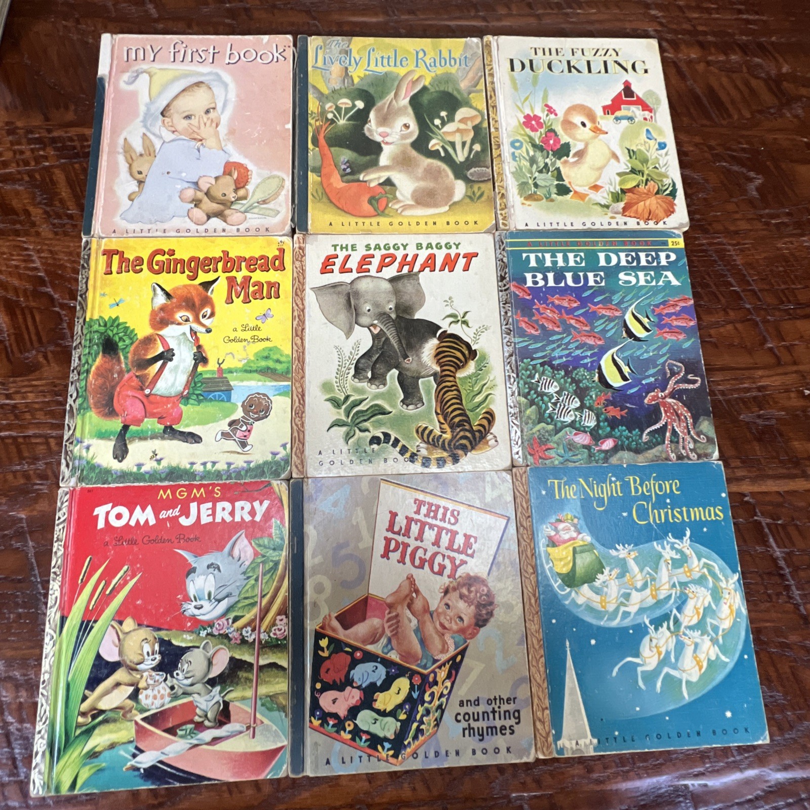 Lot of 9 Little Golden Books VTG 1940/50s, blue spines TLC job lot, junk journal