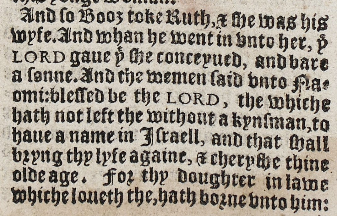 1549 Matthew Bible Leaf Ruth Chs. 2-4 Boaz Redeems Ruth Marriage & Obed Birth