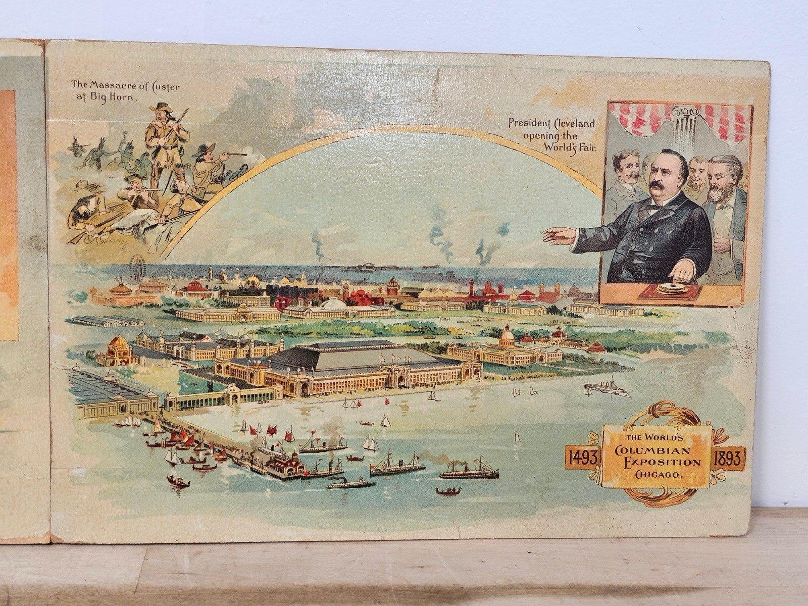 Antique 1893 Folding Panorama Book Little Folks History US Worlds Fair Chicago