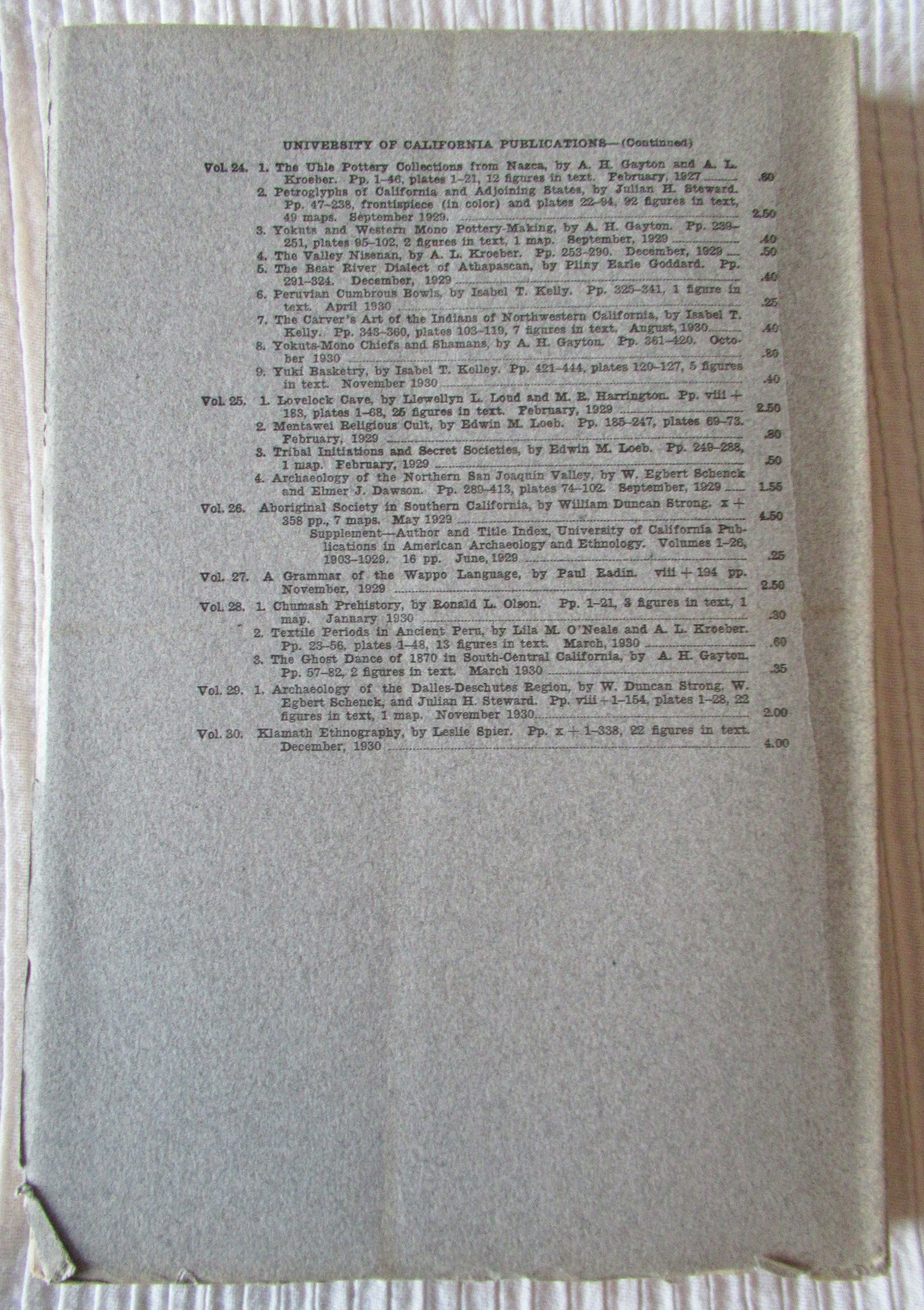 Klamath Ethnography by Leslie Spier (softcover wraps, 1930) Good