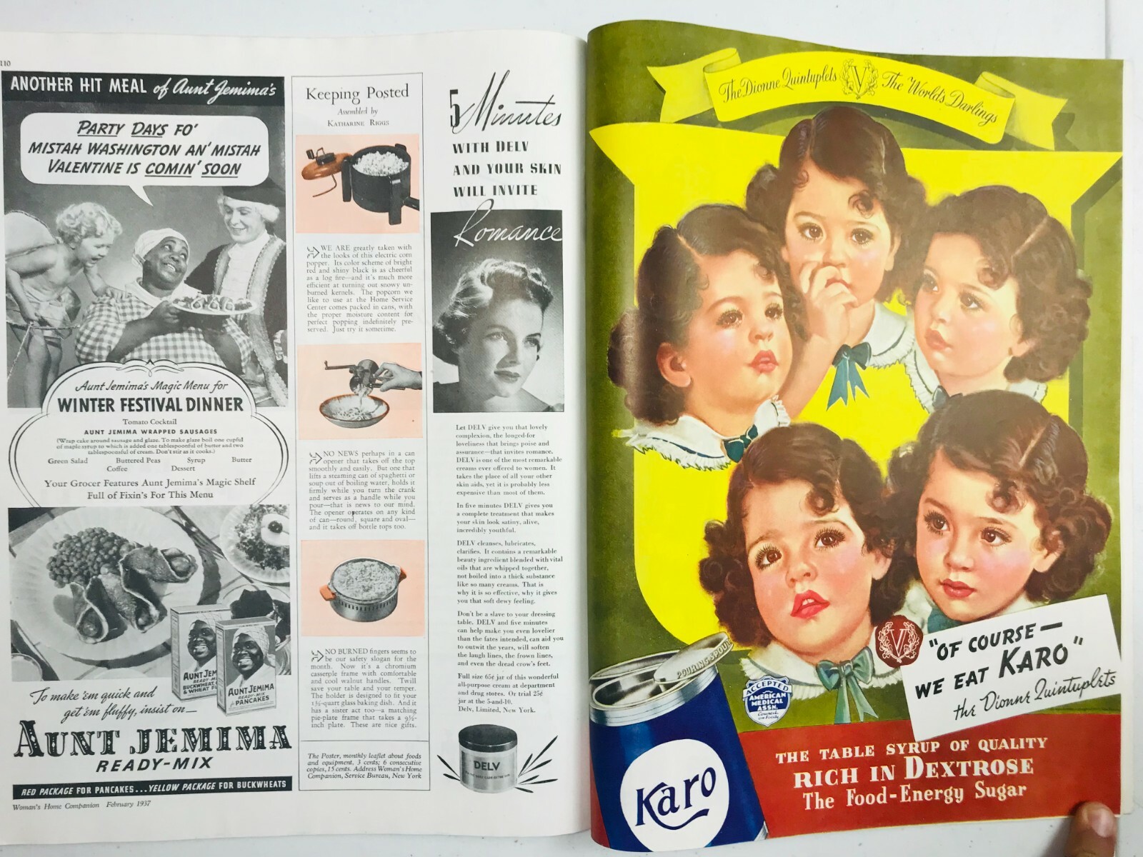 WOMEN’S HOME COMPANION MAGAZINE FEB 1937 DIONNE QUINTUPLETS FORD DODGE LUX HIND.