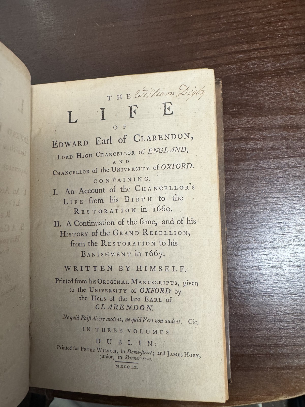 1750 The Life of Edward Earl of Clarendon — Dublin Edition — Volume I