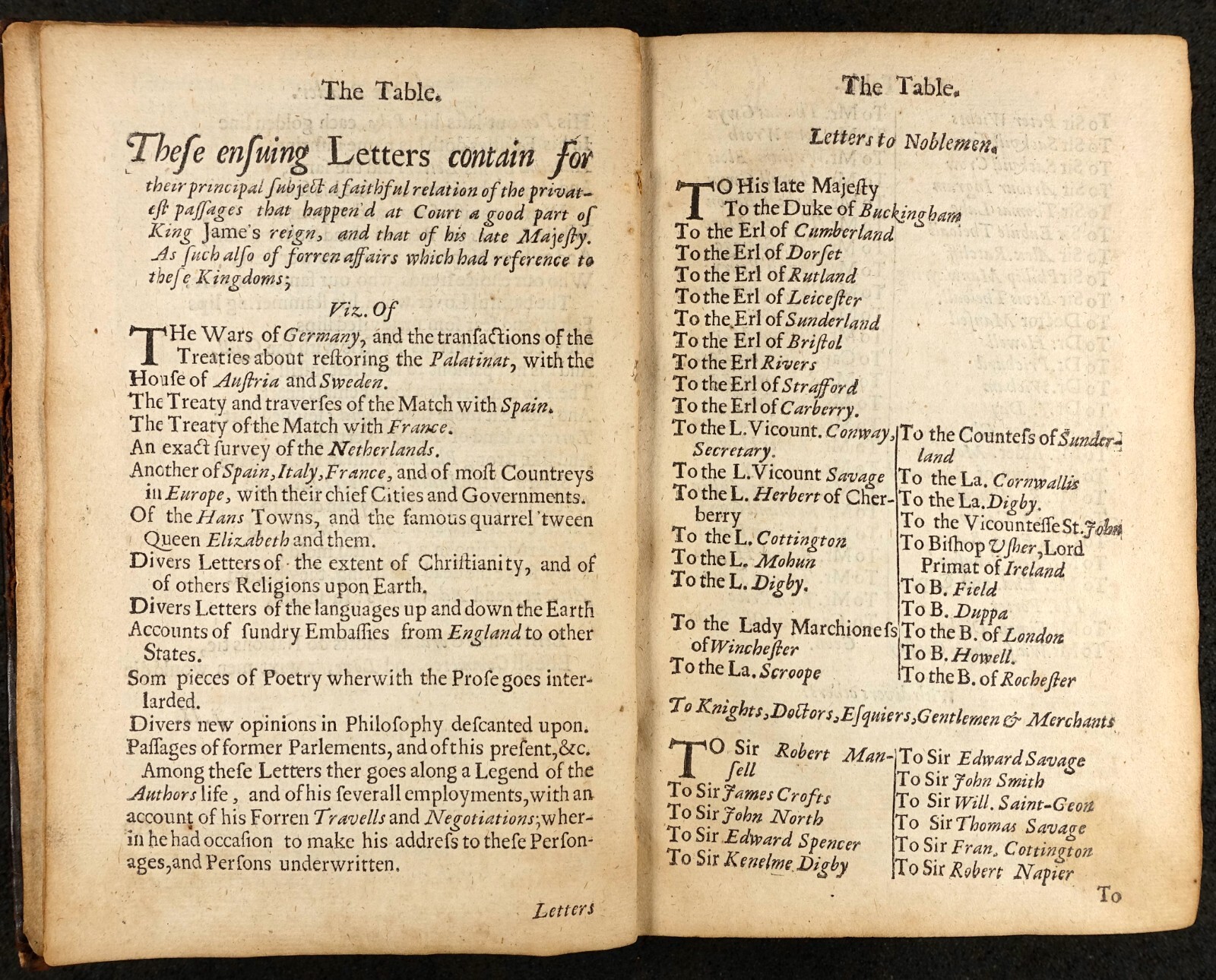 1673 HOWELL. EPISTLE LETTER KING JAMES ERL VISCOUNT KNIGHT BISHOP CAPTAIN DOCTOR