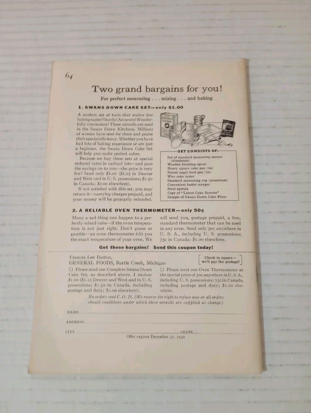 General Foods The Latest Cake Secrets Cook Book Recipes Vtg 1934 Illustrated