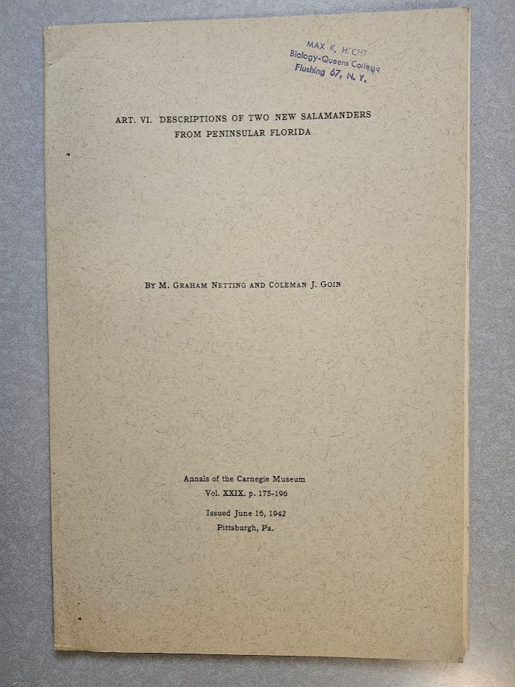Descriptions Two New Salamanders Peninsular Florida Annals Carnegie Museum 1942!